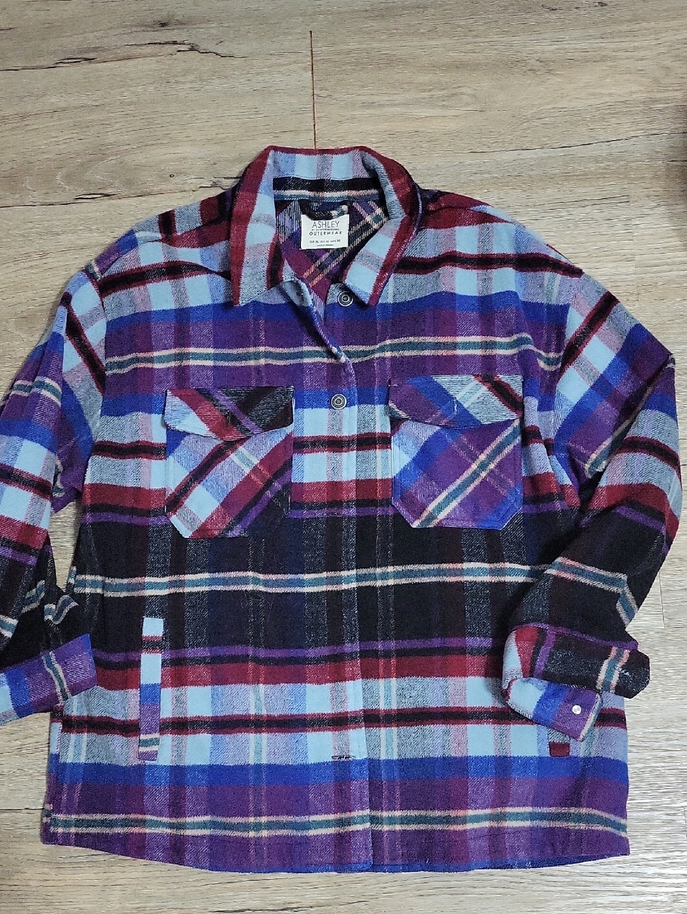Ashley By 26 International Blue and Purple Plaid Shirt Jacket